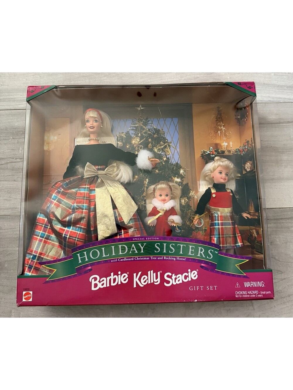 VTG Mattel Barbie Holiday 3 Sisters NRFB 1998 Kelly Stacie Plaid Christmas